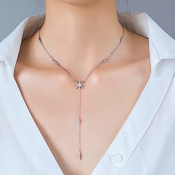 Sterling Silver Dainty Star Necklace, CZ Necklace,  North Star Crystal - Picture 4 of 11